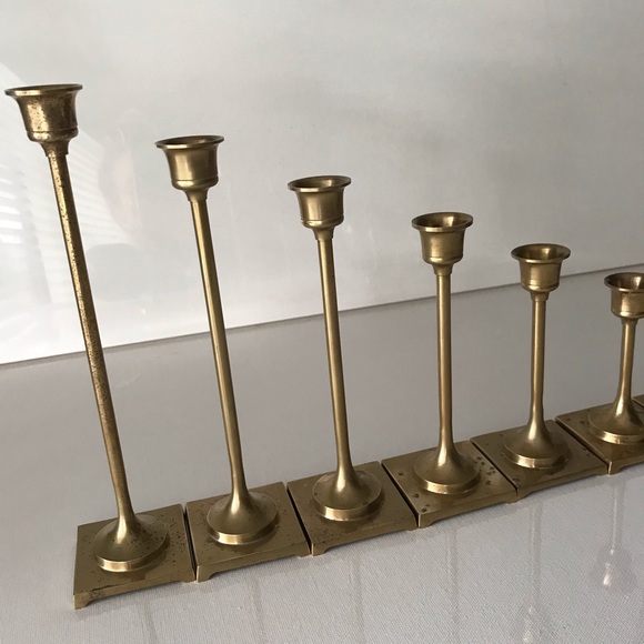 SOLD - Vintage Brass Mid Century Candlesticks / Candleholders - Set of 7 - Picture 2 of 12